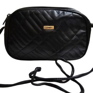 Gitano Vintage Black Quilted Crossbody Camera Bag Gold Logo Retro 90s